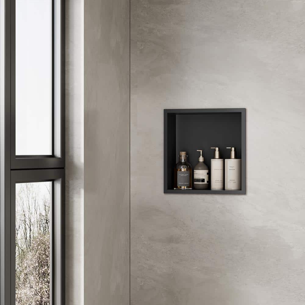 Simple Project 12 in. W x 12 in. H x 4 in. D Stainless Steel Single Iayer Shelf Bathroom Shower Niche in Matte Black