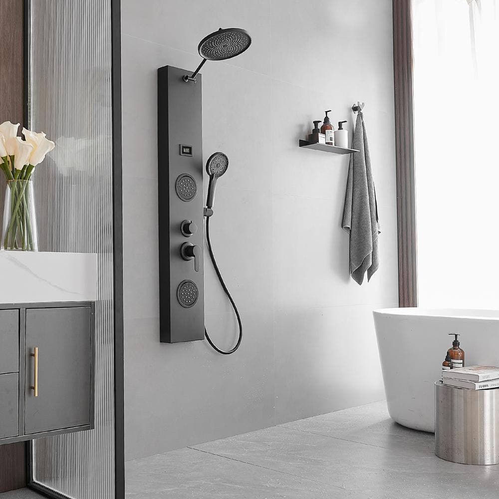 HOMEMYSTIQUE Dual 3-in-1 2-Jet Rainfall Shower Panel System with Rainfall Shower Head and Shower Wand in Stainless Steel (2)