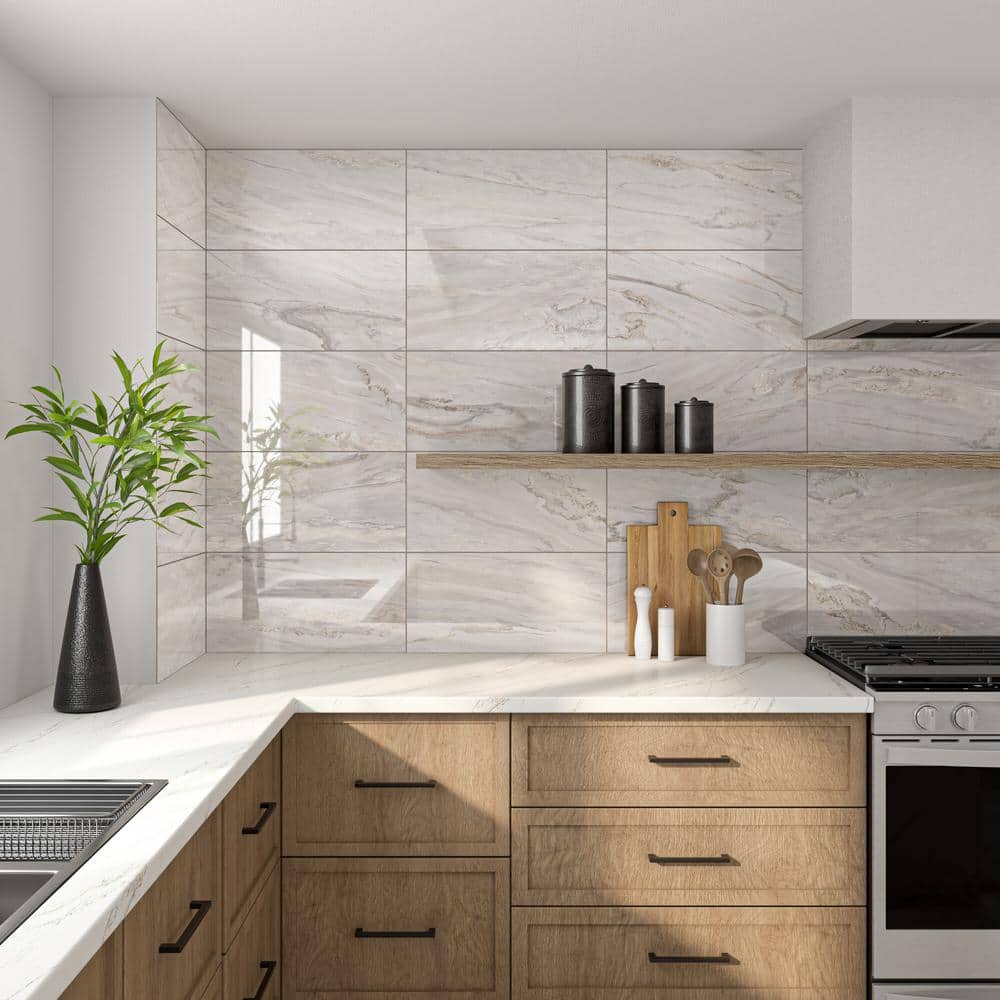Daltile Fenbrook Regal White 12 in. x 24 in. Polished Porcelain Marble Look Floor and Wall Tile (1.9375 sq.ft./each) (3)