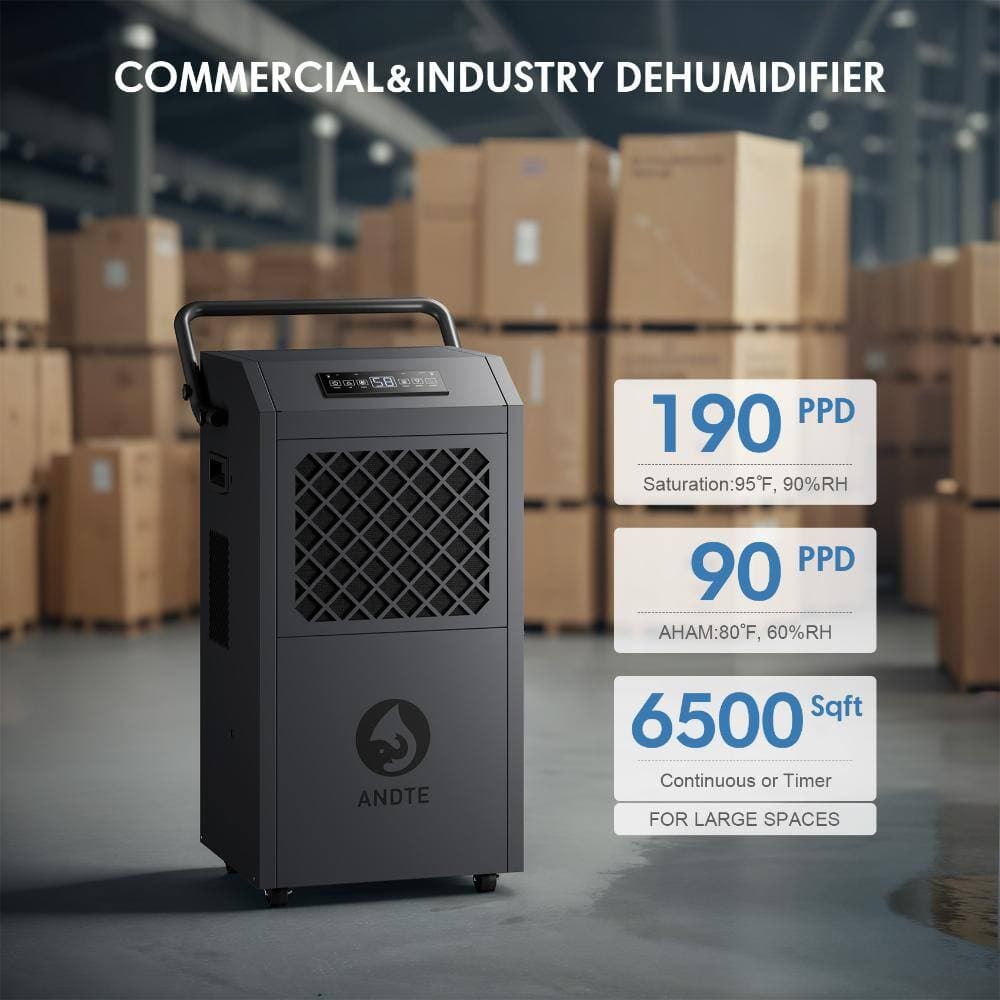 KucyBor 190 pt. 6500 sq.ft. Commercial Dehumidifier in Gray with Pump, Auto Defrost, Timer, Water Damage Restoration (2)
