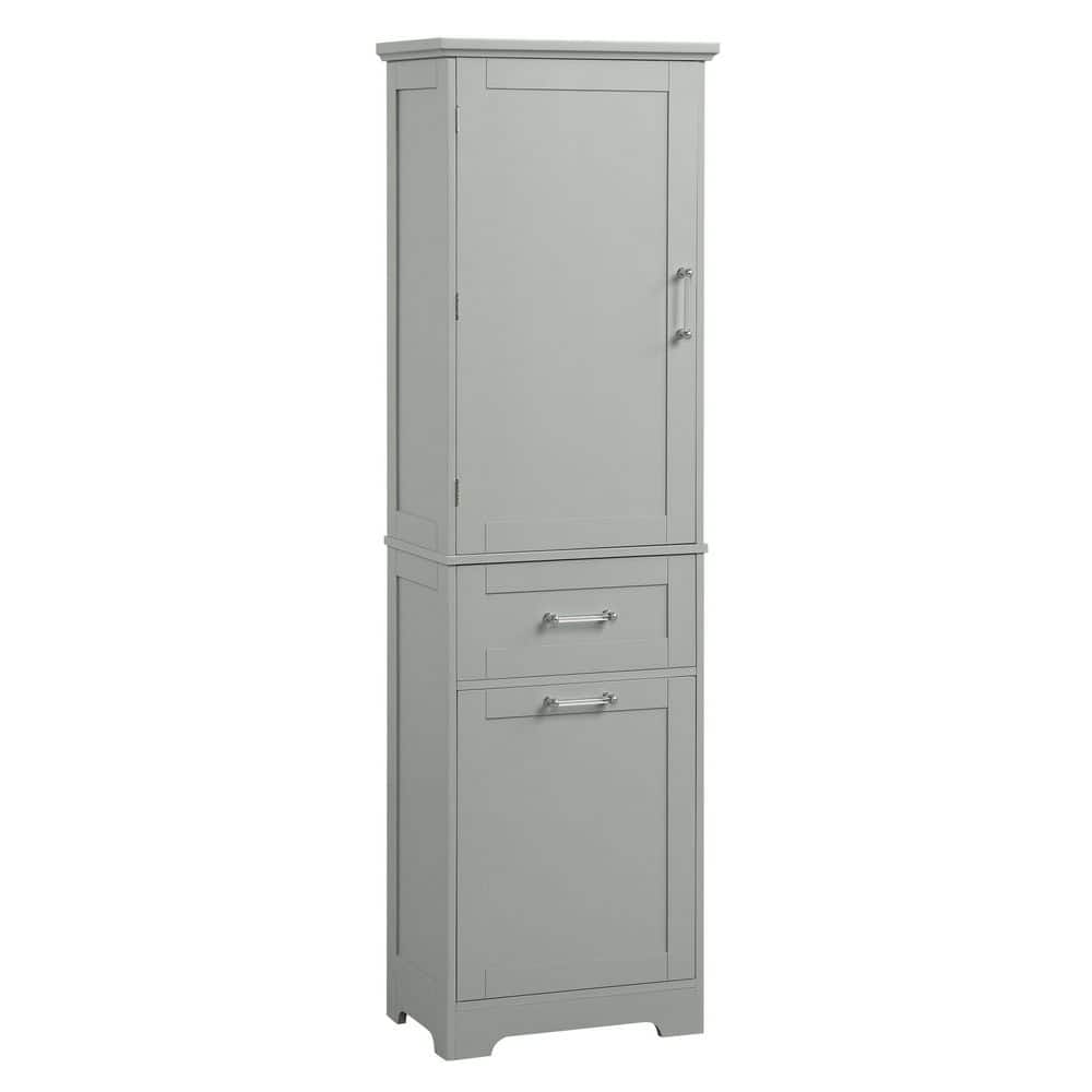 YSQCAR 20 in. W x 13.5 in. D x 68 in. H Gray MDF Freestanding Linen Cabinet with Door and Drawers, Adjustable Shelf (1)