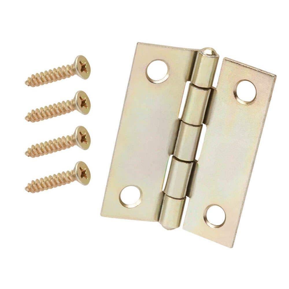 Everbilt 2-Pack 1-1/2 in. Satin Brass Non-Removable Pin Narrow Butt Door Hinge (1)