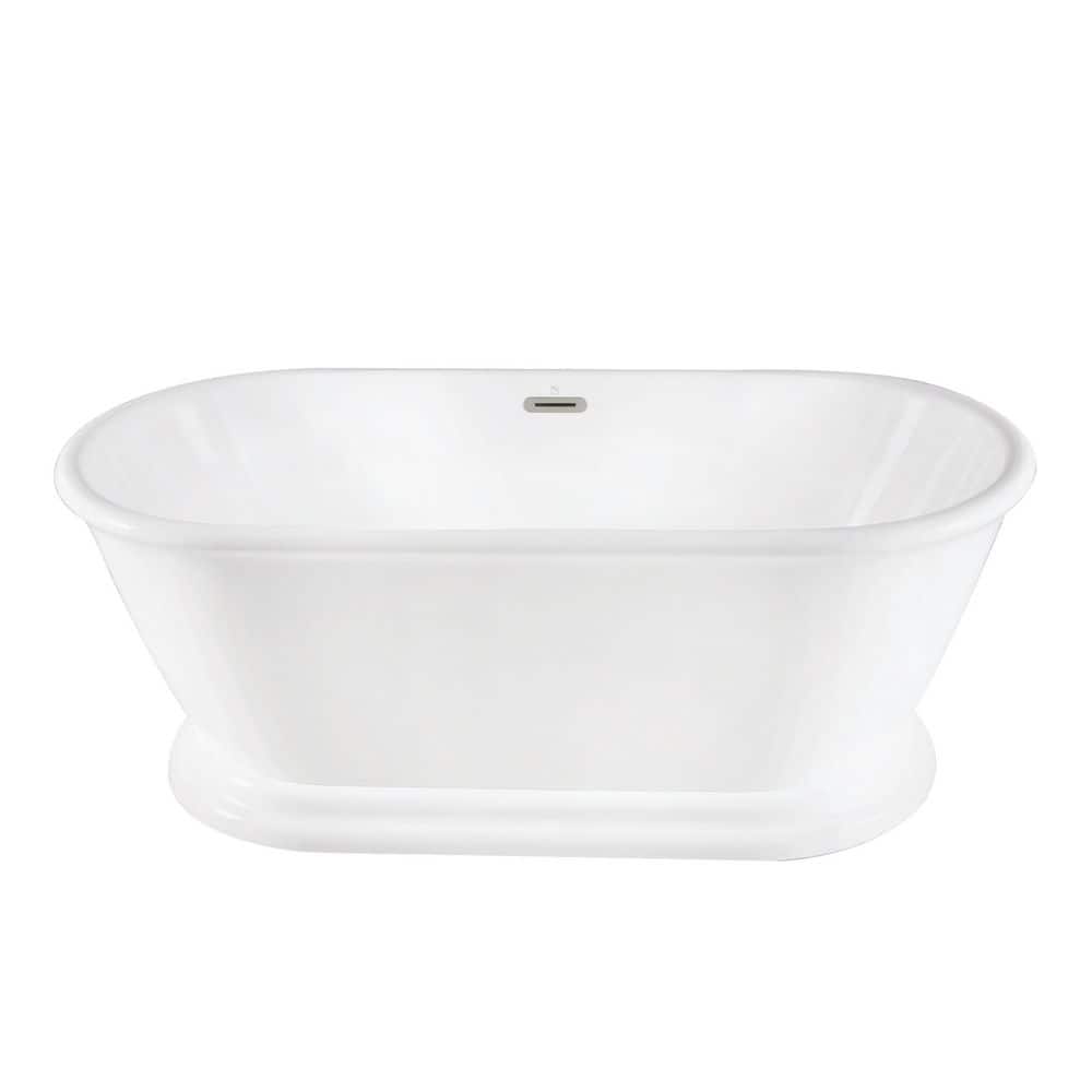 Kingston Brass Aqua Eden 66 in. x 30.5 in. Acrylic Flatbottom Soaking Freestanding Bathtub in Glossy White/Polished Nickel with Drain (1)