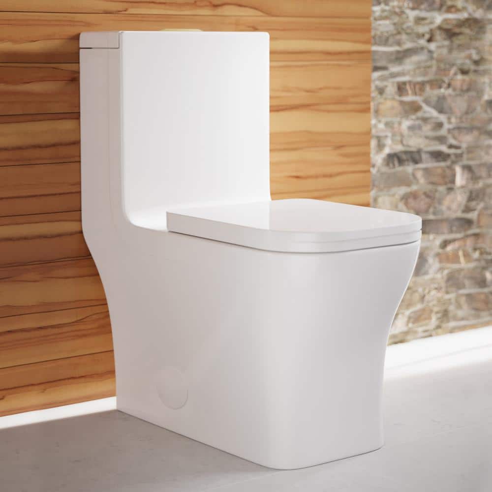 Swiss Madison Concorde 1-piece 1.1/1.6 GPF Dual Flush Square Toilet in. Glossy White with Brushed Gold Hardware Seat Included (1)