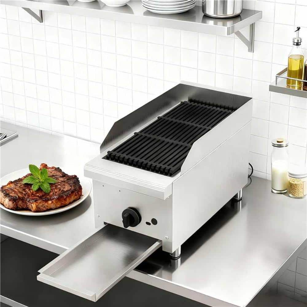 Flynama 12 Inch Commercial Gas Charbroiler, 28000 BTU Countertop Stainless Steel Grill, Natural Gas/Propane for BBQ Restaurant (3)