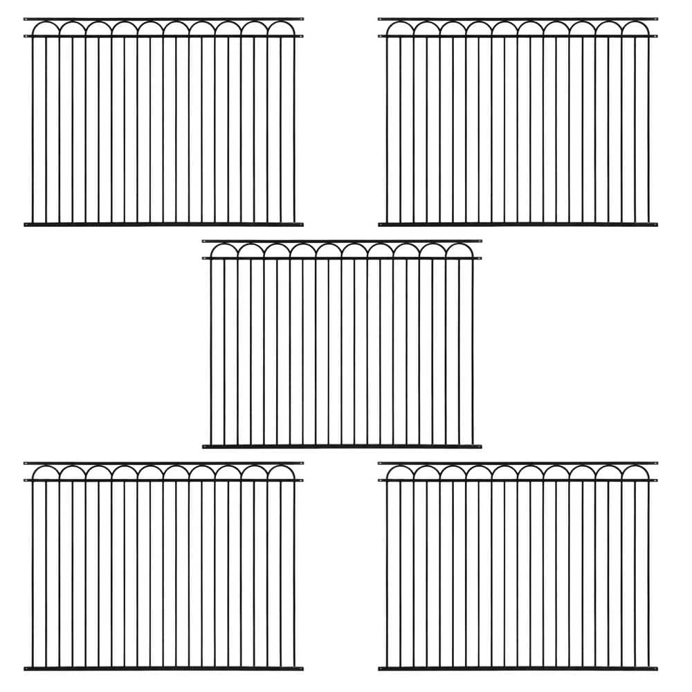 Fencer Wire Heavy Duty, Anti-Rust 8 ft. x 6 ft. Black Steel Space Bar Arc Decorative Garden Fence Panel (5-Pack) (1)