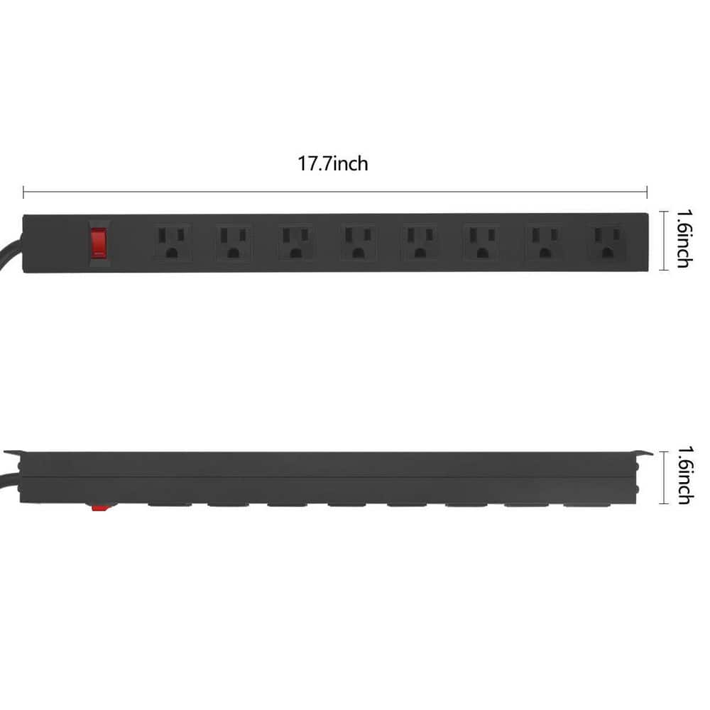 Unbranded 6 ft. 8-Outlet Metal Power Strip with Switch, Wide Spaced Wall Mount, Heavy Duty, 1200J Surge Protector (2)