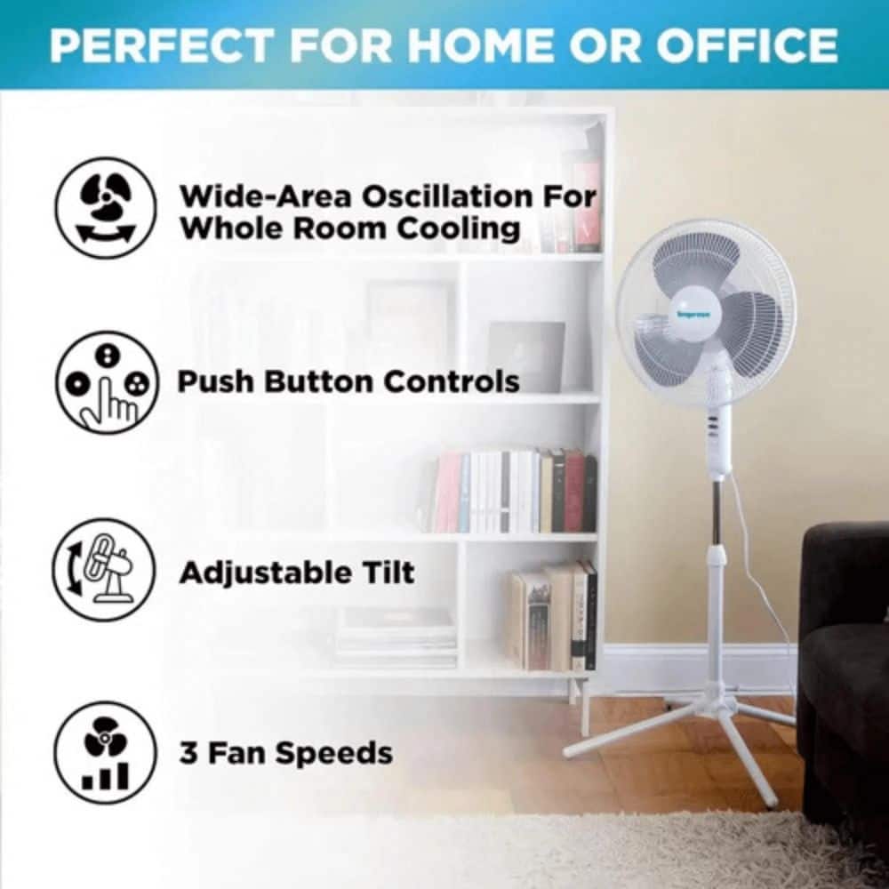 Tidoin 16 in. 3-Fan Speeds High Velocity Pedestal Fan in White with Oscillating (2)