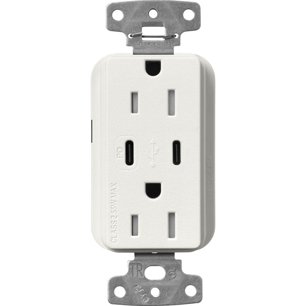 Lutron Claro 15 Amp Tamper Resistant USB Type C Duplex Receptacle, Decorator Style Outlet, Satin Finish, SCR-15-CCTR-RW, White (1)