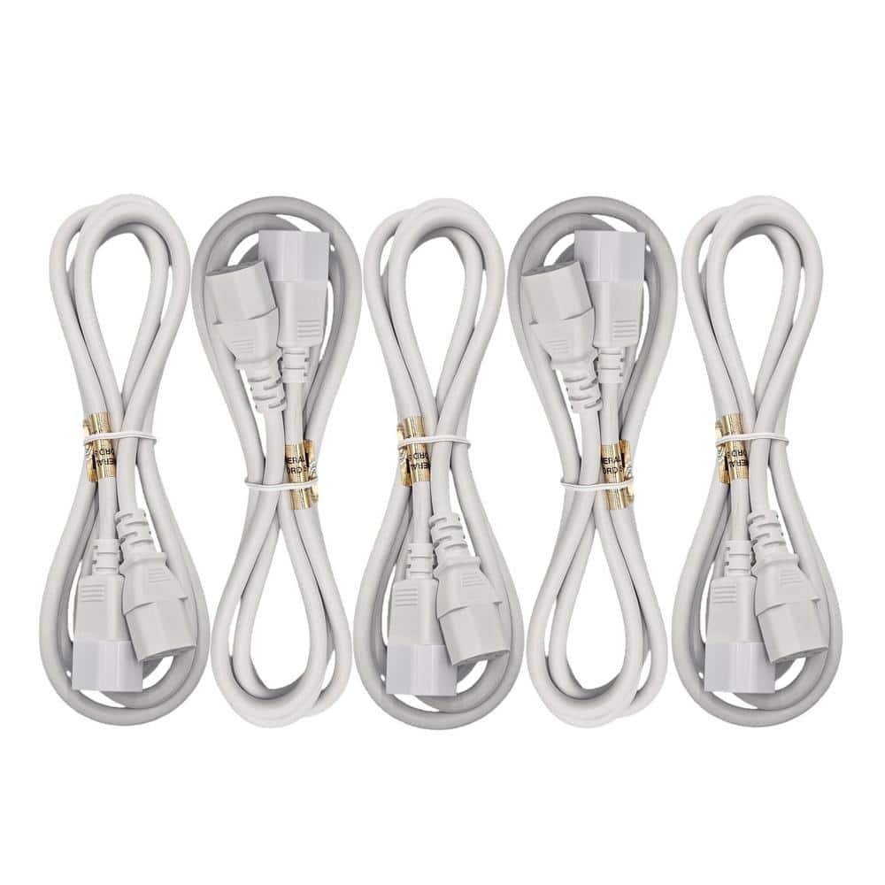 Micro Connectors, Inc 6 ft. AC Power Extension Cord (18AWG) / 3-Conductors / (C13 to C14) / Indoor (White) 5-Pack (1)