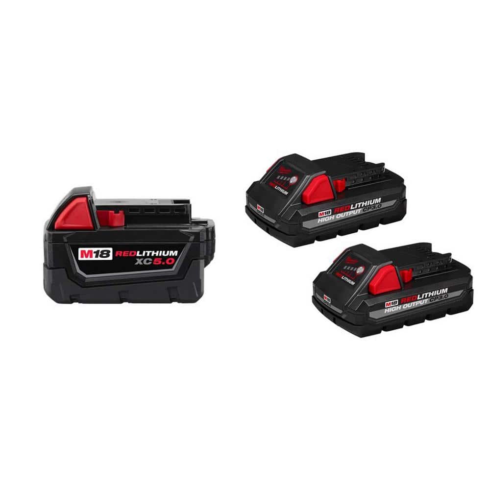 Milwaukee M18 18-Volt Lithium-Ion XC Extended Capacity 5.0 Ah Battery and HIGH OUTPUT CP 3.0Ah Batteries (1)