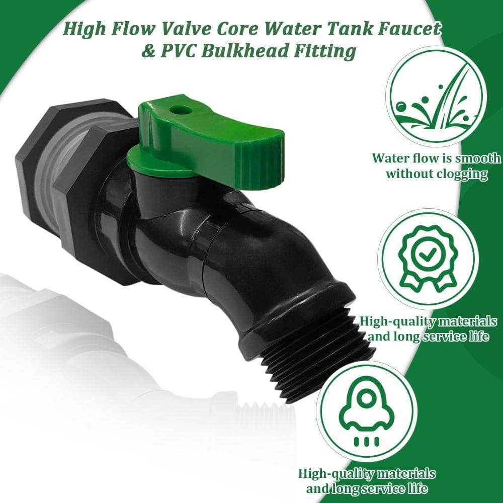 Unbranded Rain Barrel Spigot Kit, 3/4 NPT to 3/4 GHT Water Tank Faucet with PVC Bulkhead Fitting for Plastic Buckets and Container (3)