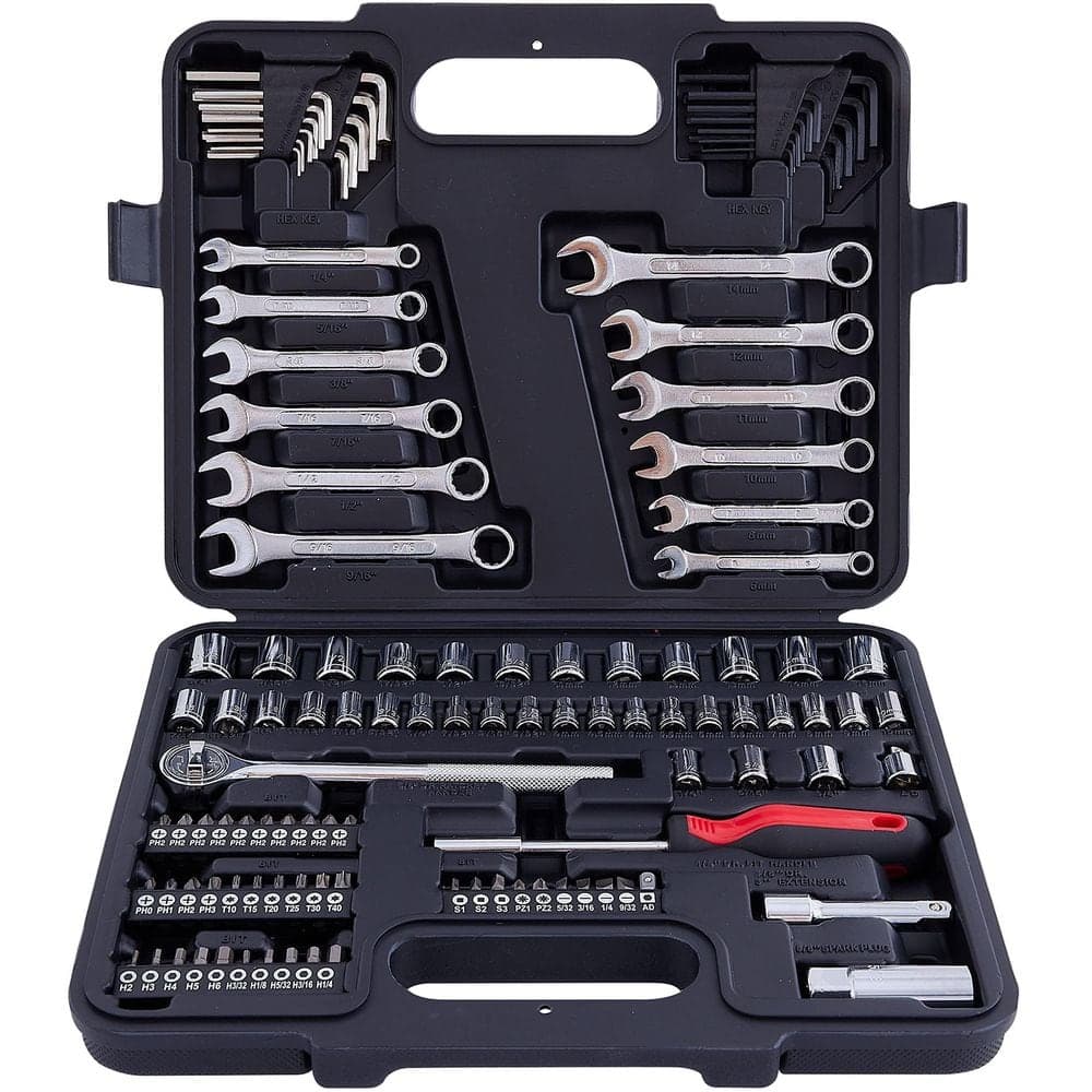 Laybus 121-Piece Mechanic Tool Set, 1/4 in. and 3/8 in. Drive Metric and Standard Socket Wrench Kit, Automotive Repair Tool Kit (1)