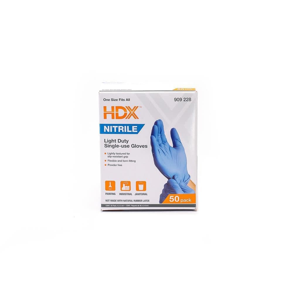 HDX Blue Nitrile Disposable Gloves 50-Pack, Latex-Free, Powder-Free, for Painting, Automotive and Cleaning