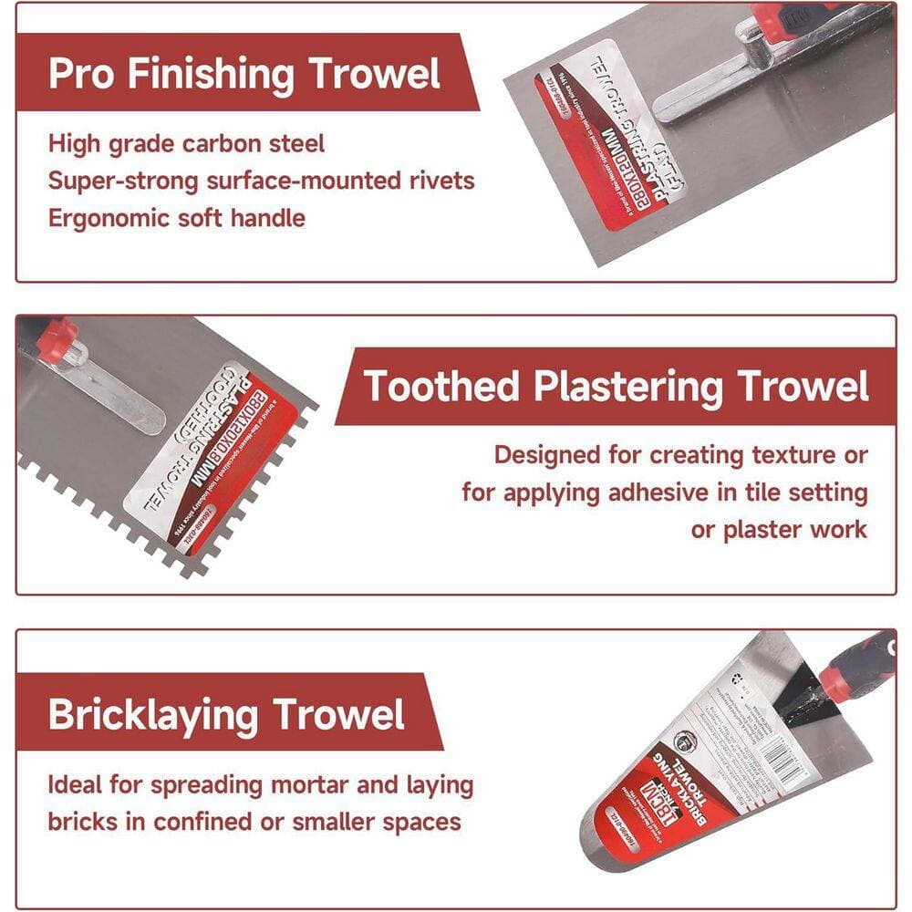 KIWDZFU 14 x 7.5 Concrete and Masonry Trowel Set with Soft Grip Handle High Carbon Steel for Drywall Asphalt Bricklaying (3)