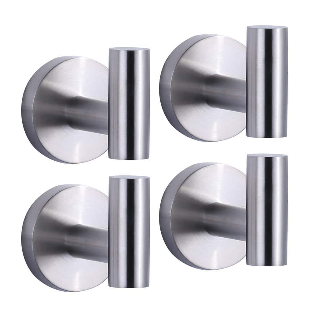 IVIGA Stainless Steel Wall Mounted Round J-Hook Robe/Towel Hook with Rust Resistant Brushed Nickel(4 Pack)