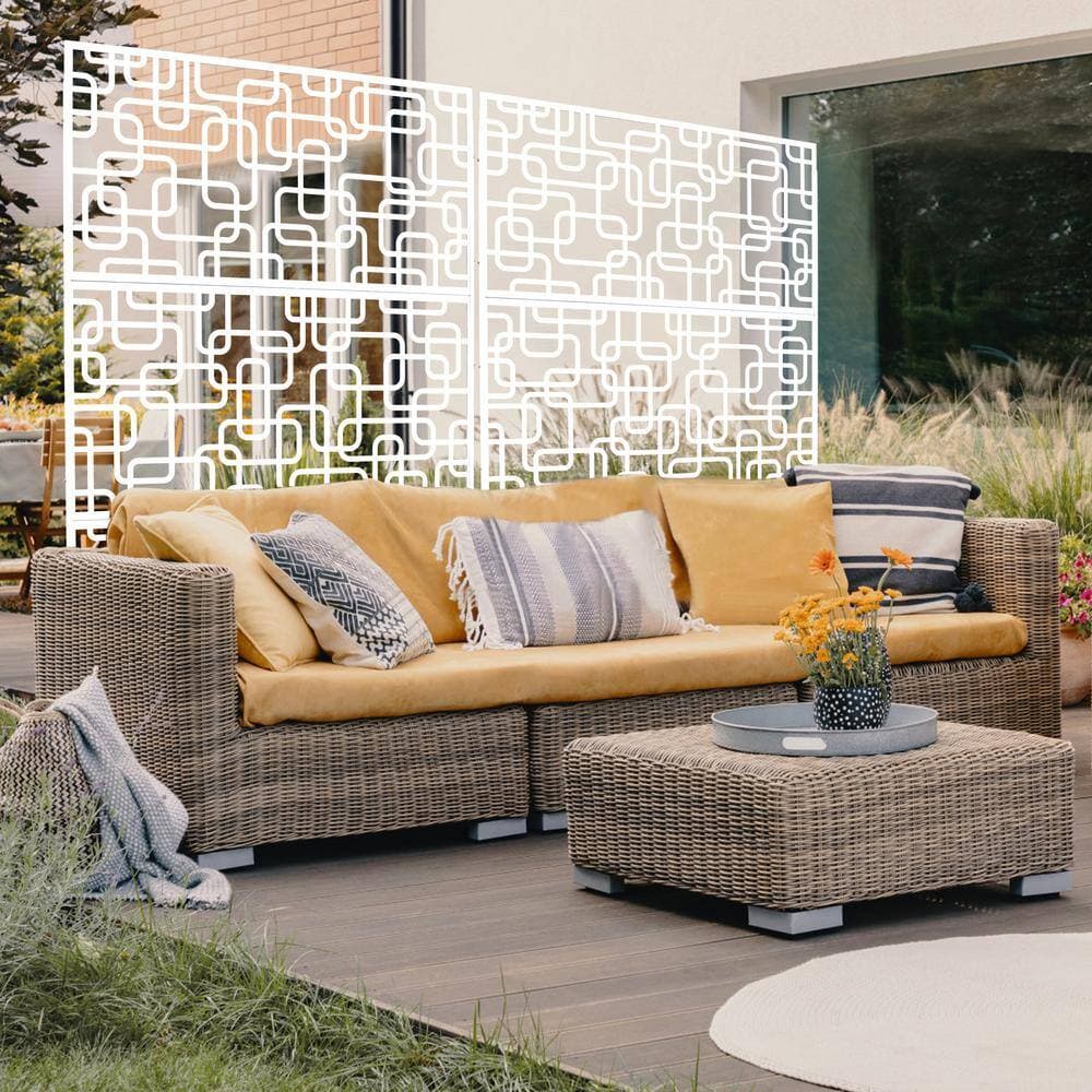 Zeus & Ruta 76 in. H White Steel Outdoor and Indoor Freestanding Privacy Screens for Deck, Balcony, Patio, Outside, Lawn and Garden (3)