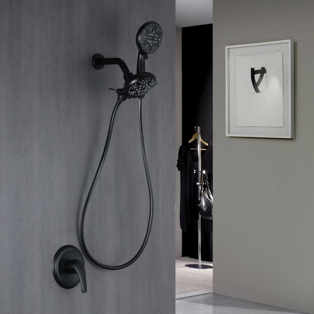 Satico Single-Handle 1-Spray High Pressure Shower Faucet with Handheld Shower Combo and Shower Head in Black (Valve Included) (3)