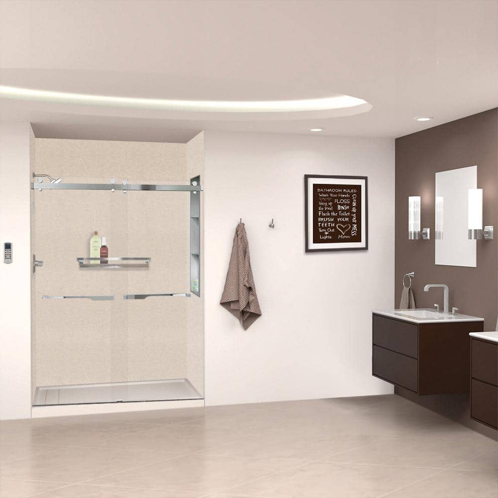 Transolid Saramar 60 in. W x 96 in. H x 36 in. D 3-Piece Glue to Wall Alcove Shower Wall Kit in Cashew Velvet (2)