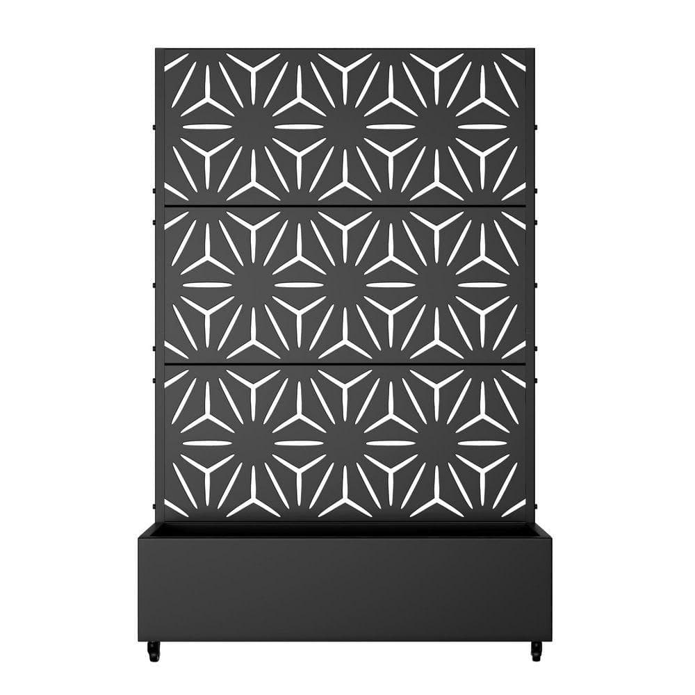 Lirago 72 in. H x 47 in. W Rectanglar Black Outdoor Metal Privacy Screen Planter Box Wall Decor in star Pattern (1)