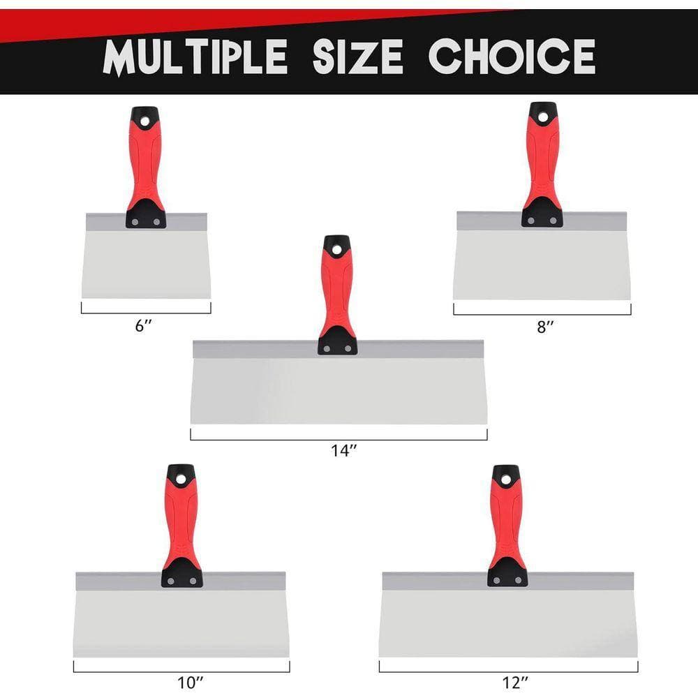 KIWDZFU 6/8/10/12/14 Stainless Steel Drywall Taping Knives with Nonslip Rubberized Grip Handle 5-Pack (3)