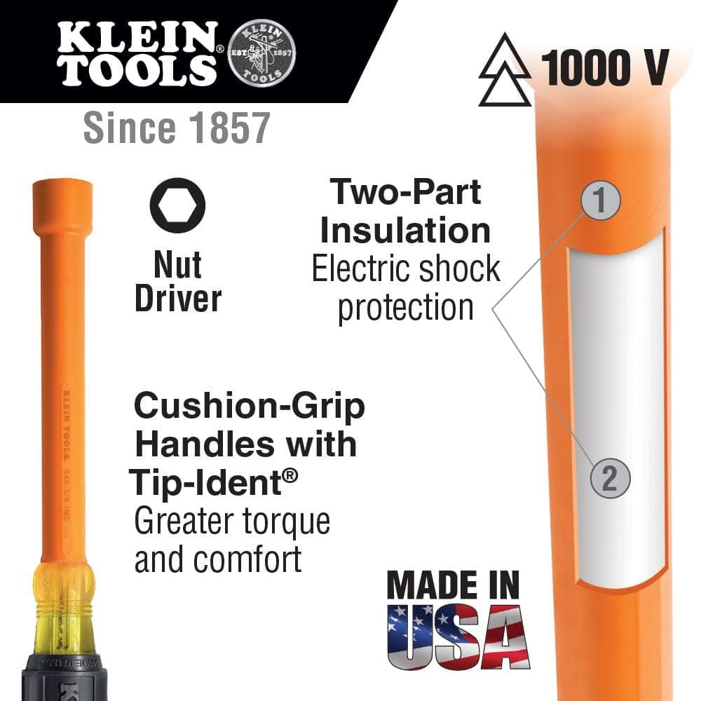 Klein Tools 5/16 in. Insulated Nut Driver with 6 in. Hollow Shaft- Cushion Grip Handle (2)