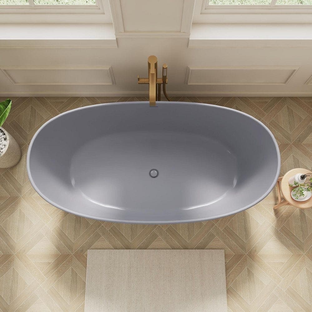 SJ STAR&JANE Oeno 65 in. x 33 in. Extra Wide Stone Resin Freestanding Soaking Bathtub in Light Gray (3)
