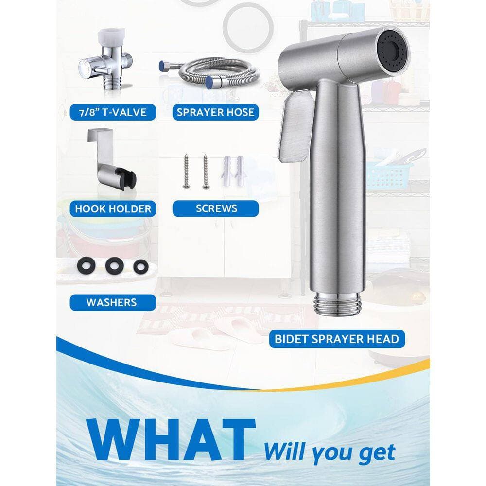 Numhew 2-Pack Handheld Bidet Sprayer Bidet Attachment in Brushed Nickel with Stainless Steel Hose and Dual Mount Included (3)