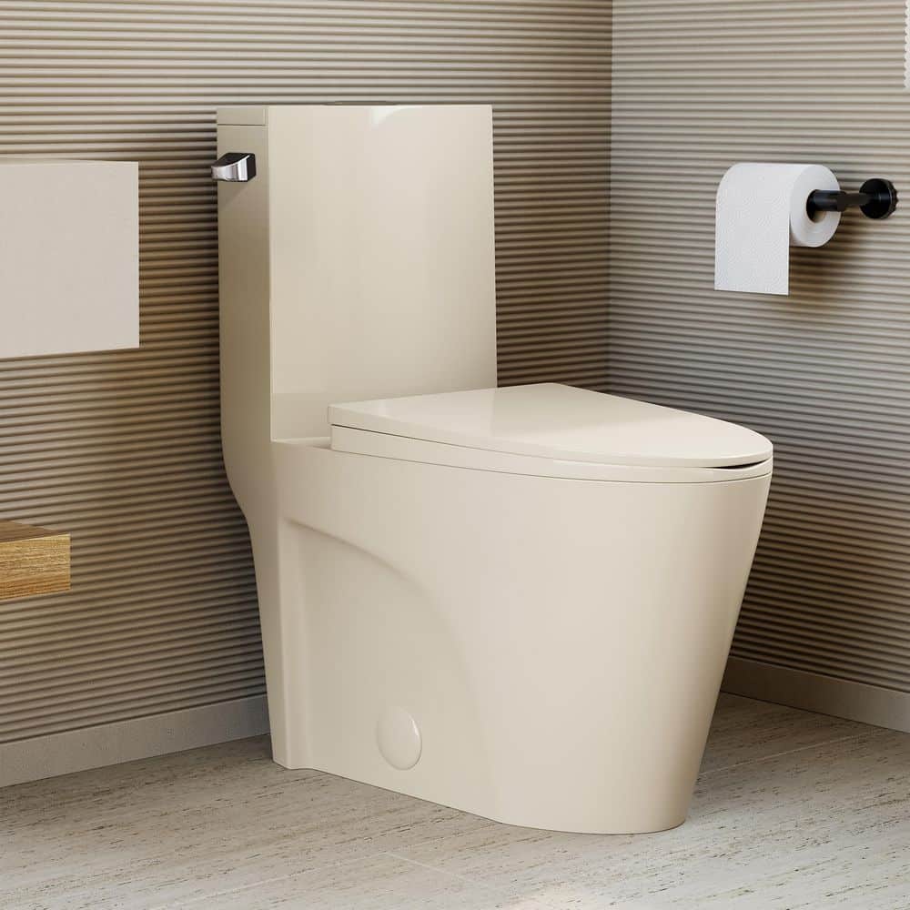 Swiss Madison St. Tropez 1-Piece 14 in. Rough-in 1.28 GPF Left-Hand Vortex Flush Elongated Toilet in Glossy Bisque (1)