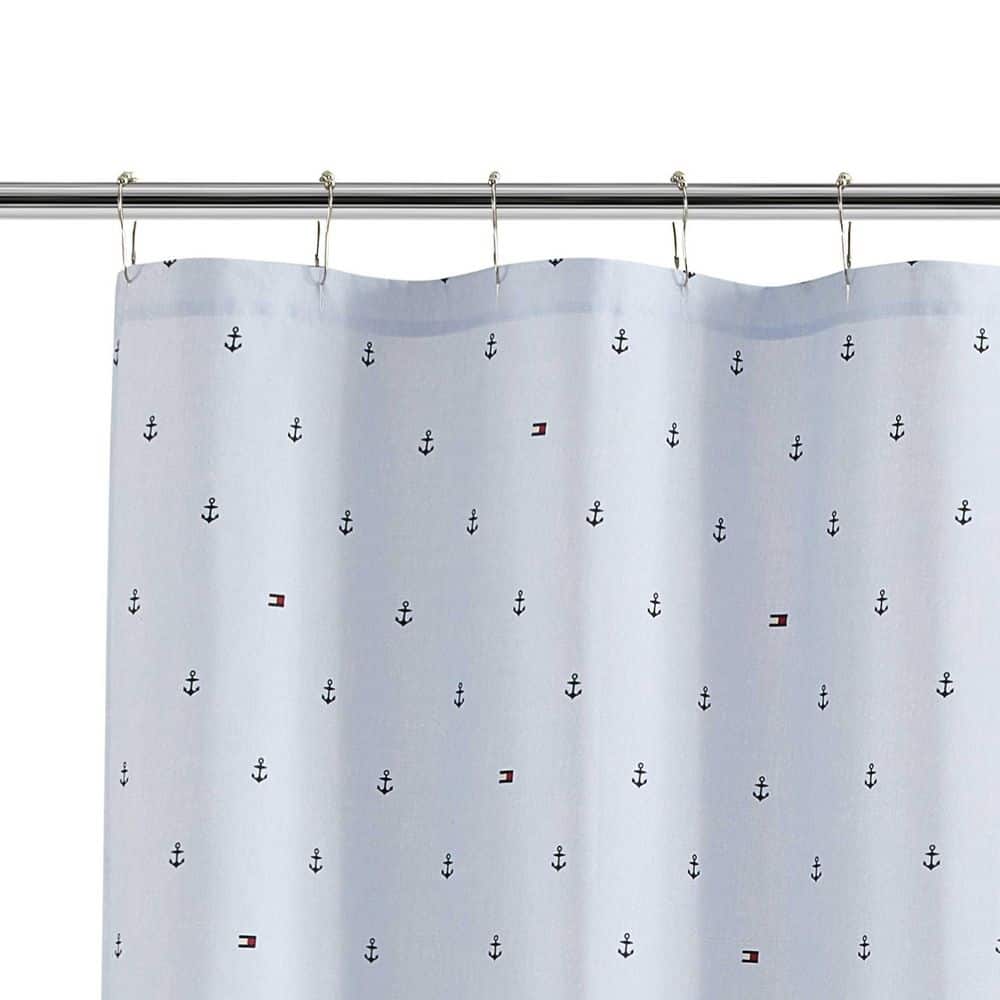 Tommy Hilfiger Anchor And Flag 1-Piece Pale Blue/White/Dark Blue Cotton Blend 72X72 Shower Curtain (2)
