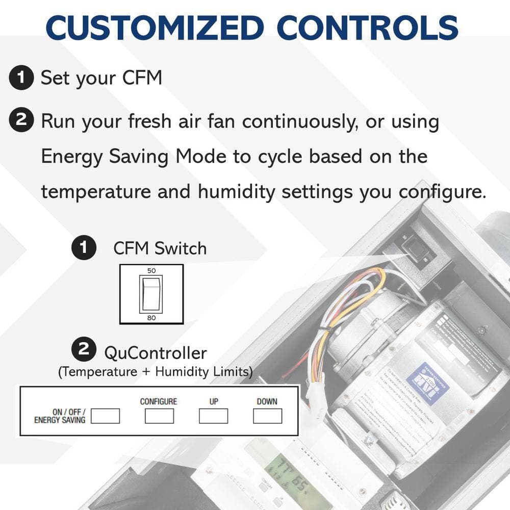 QuFresh Mini 50/80 CFM Steel Wall/Ceiling Mount Fresh Air Supply Fan with Temperature and Humidity Controls in Mill (2)