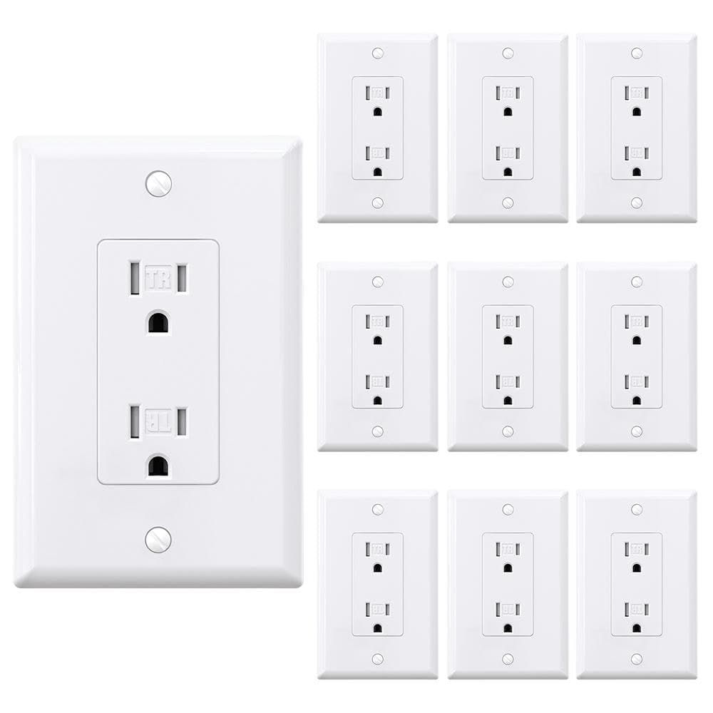 ELEGRP Decor 15 Amp Tamper-Resistant Outlet with Midway Wall Plate, White (10-Pack)