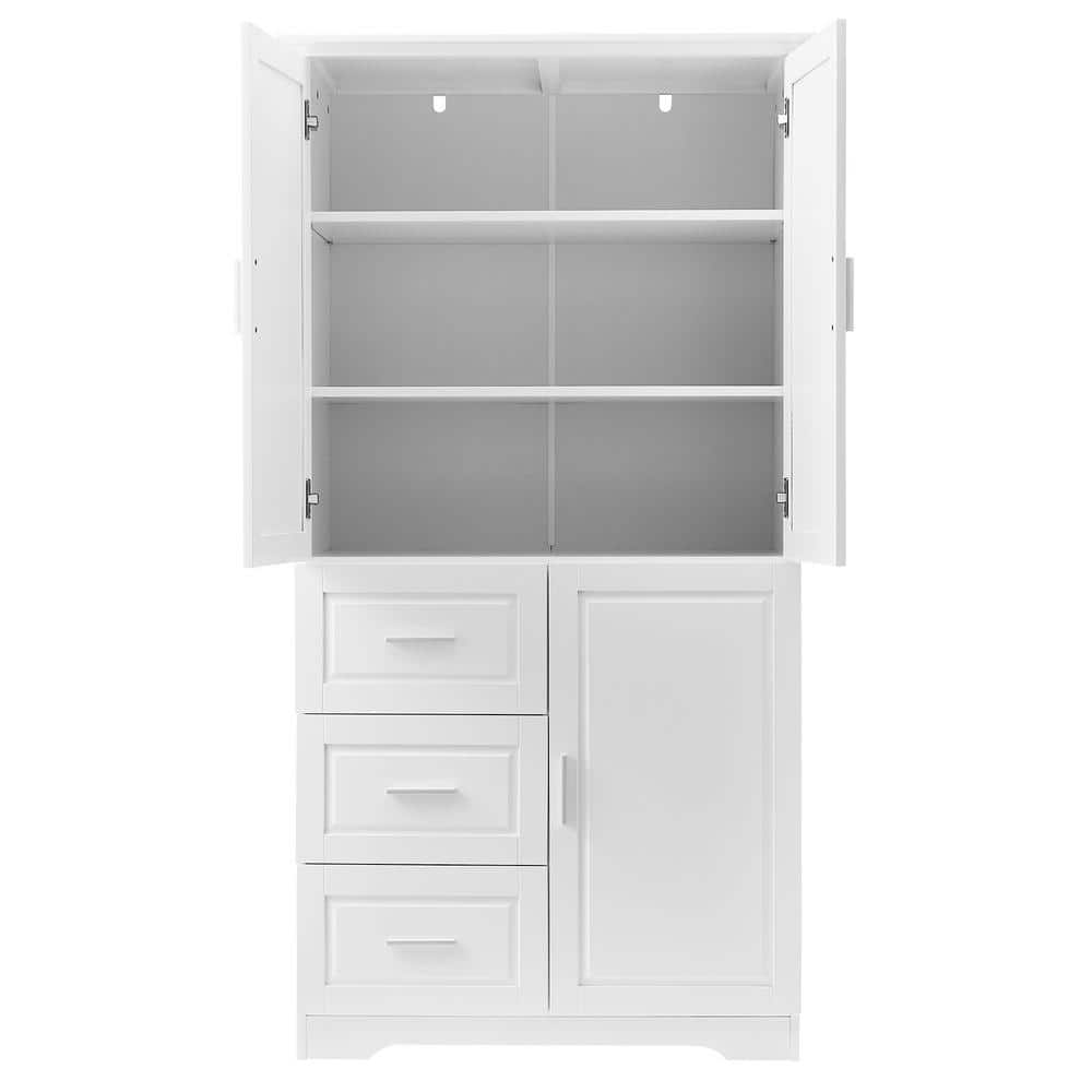Tileon 32.6 in. W x 19.6 in. D x 62.2 in. H White MDF Freestanding Linen Cabinet with 3 Drawers, Tall & Wide Cabinet with Doors (2)