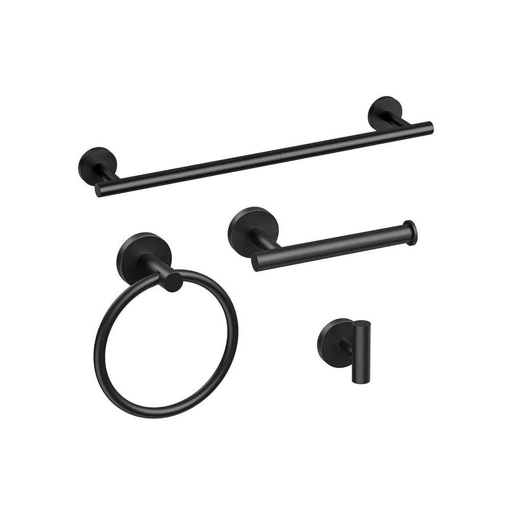 Lynzavix 4-Piece Bathroom Hardware Sets with Towel Bar Toilet Paper Holder Towel Ring Robe Hook in Matte Black Finish (1)