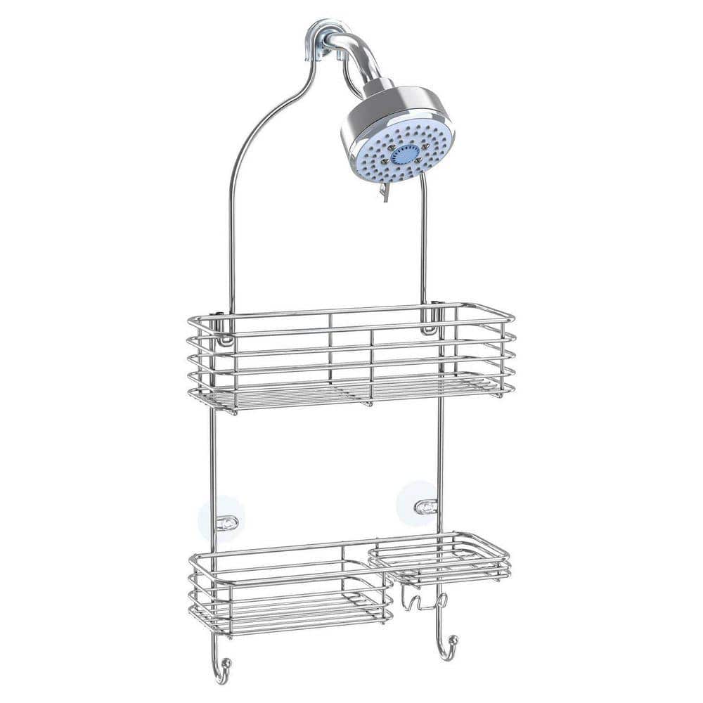 Dracelo 12.6 in. W x 4.7 in. D x 28.2 in. H Silver Shower Head Caddy, Rustproof Bathroom Shower Shelf Organizer (1)
