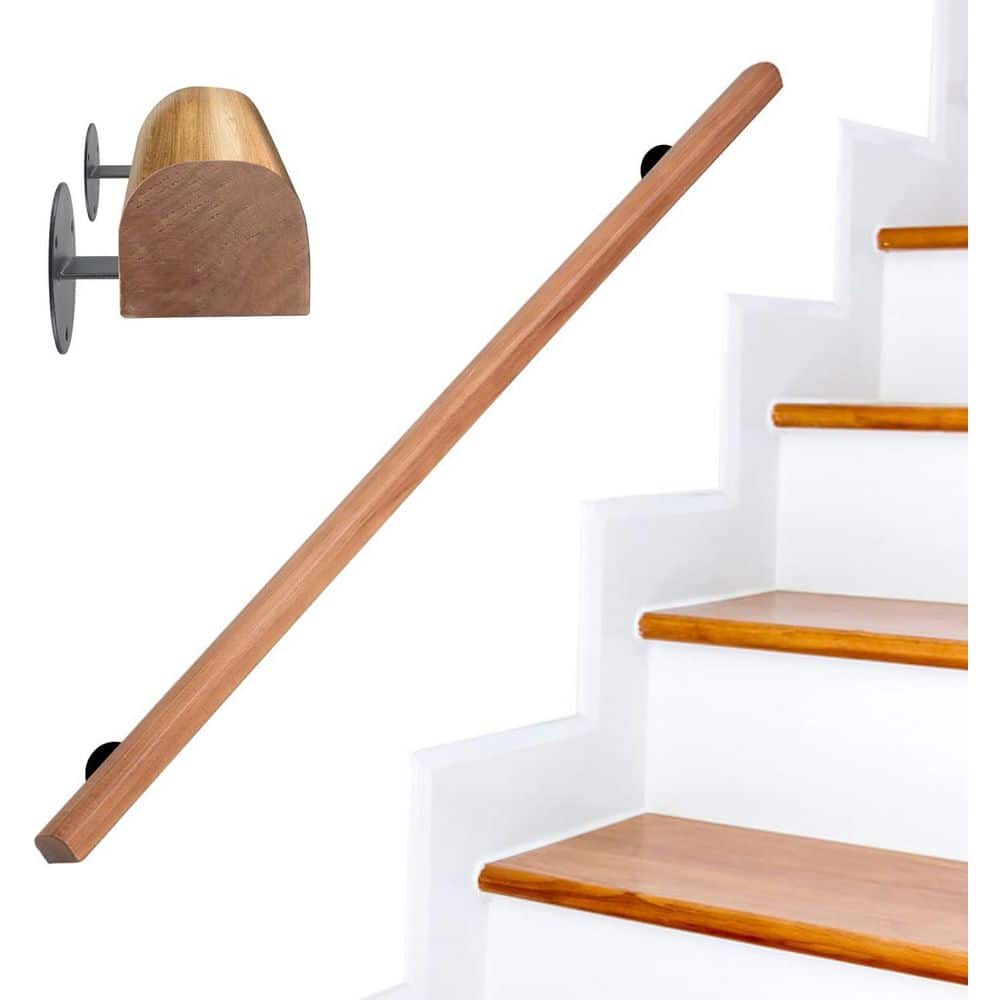 Afoxsos Wood Stair Railing 5 ft. Wall Mounted Non-Slip Handrail Kit for Indoor Stairs Safety Support for Home Loft Corridor (3)