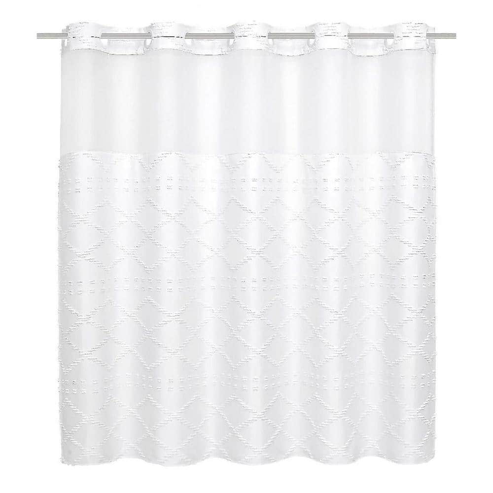 JFVKAF Boho White Woven Fabric Shower Curtain 72 x 74 Modern Farmhouse Tufted Chevron Striped Shabby Chic Textured Bathroom (1)