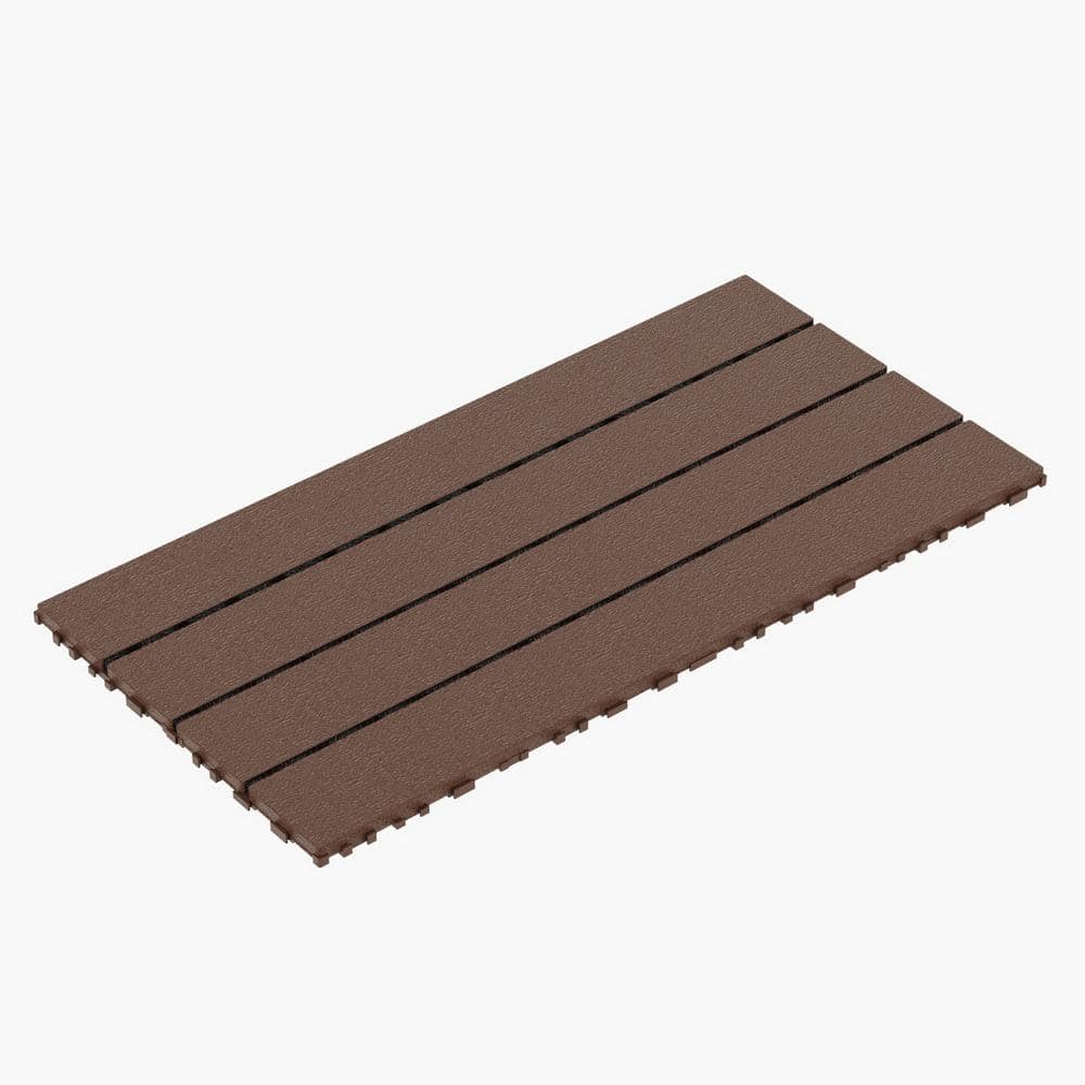 GOGEXX 2 ft. L x 1 ft. W Outdoor Striped Pattern Plastic Interlocking Flooring Deck Tiles (Pack of 24 Tiles) in Brown (1)
