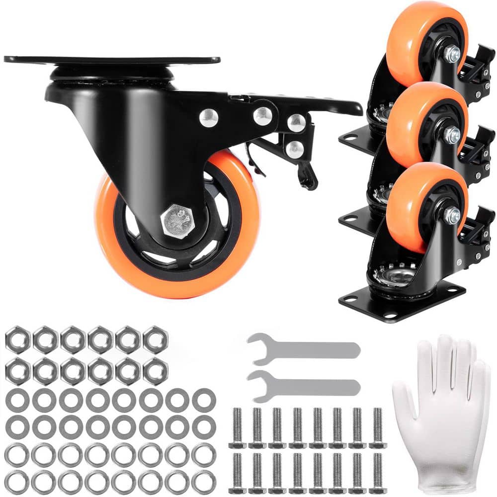 SVOPES Casters, Hand Truck Swivel Plate Casters, w/ Safety A/B Locking Feature, Noiseless PVC Wheels, 1000 lbs. Capacity (1)