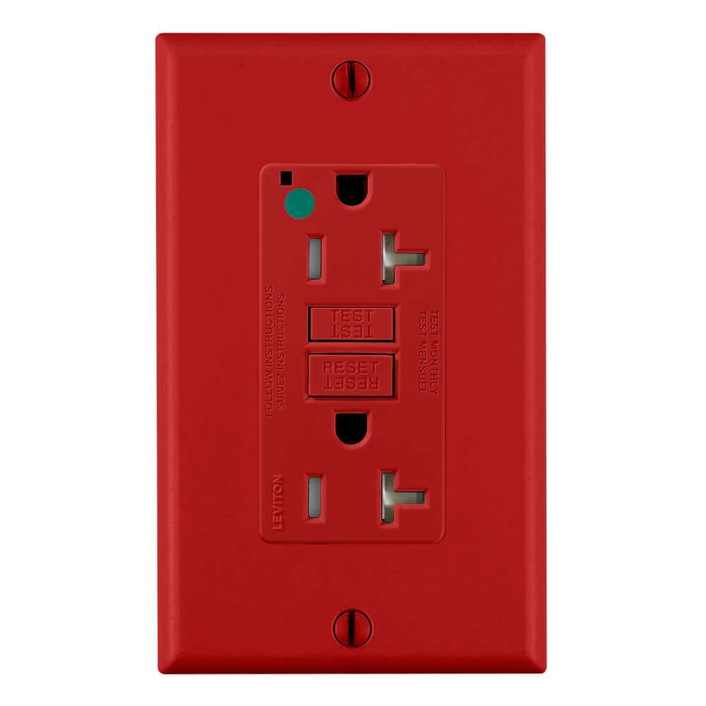 Leviton 20 Amp SmartlockPro Hospital Grade Extra Heavy Duty Tamper Resistant GFCI Outlet, Red GFTR2-HGR (2)