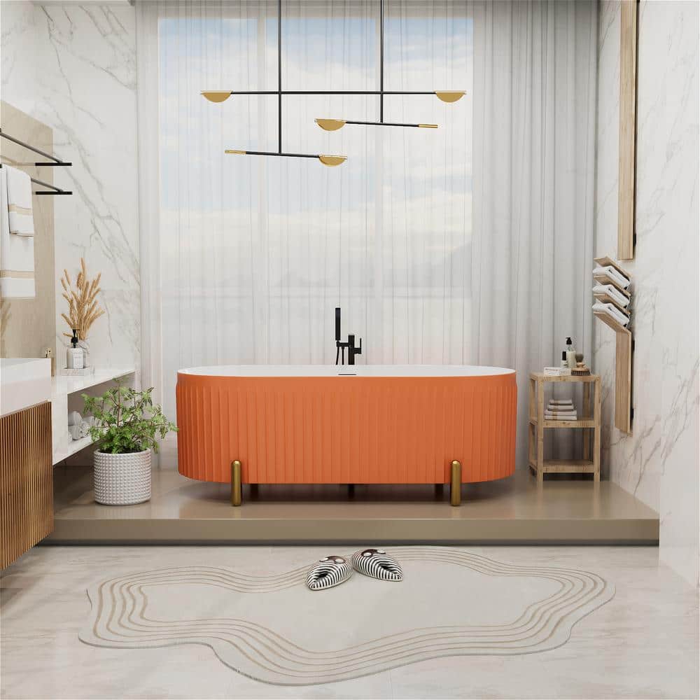 Mokleba 67 in. x 31 in. Acrylic Flatbottom Soaking Bathtub Non-Whirlpool with Center Drain and Overflow in Orange (2)