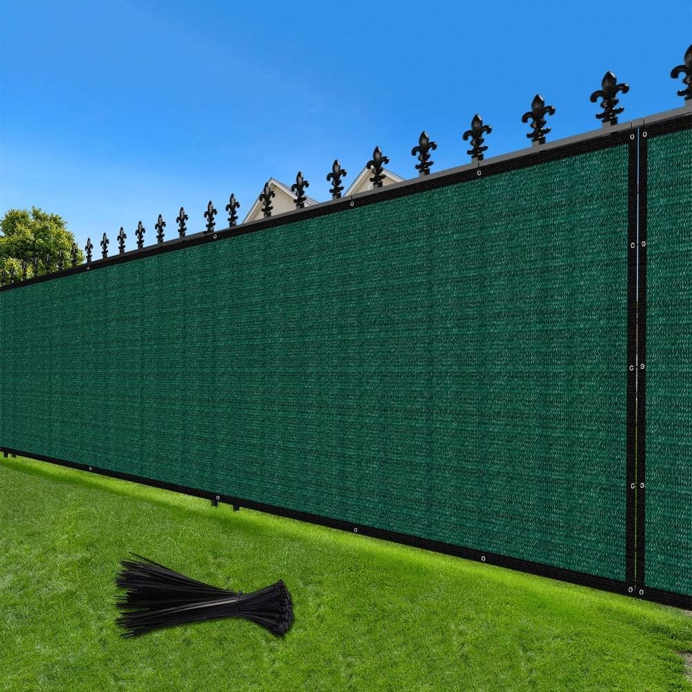 Unbranded 8' x 50' Fence Privacy Screen, Outdoor HDPE Mesh Fence Cover with Grommets, Wind Block and UV Protection, Dark Green