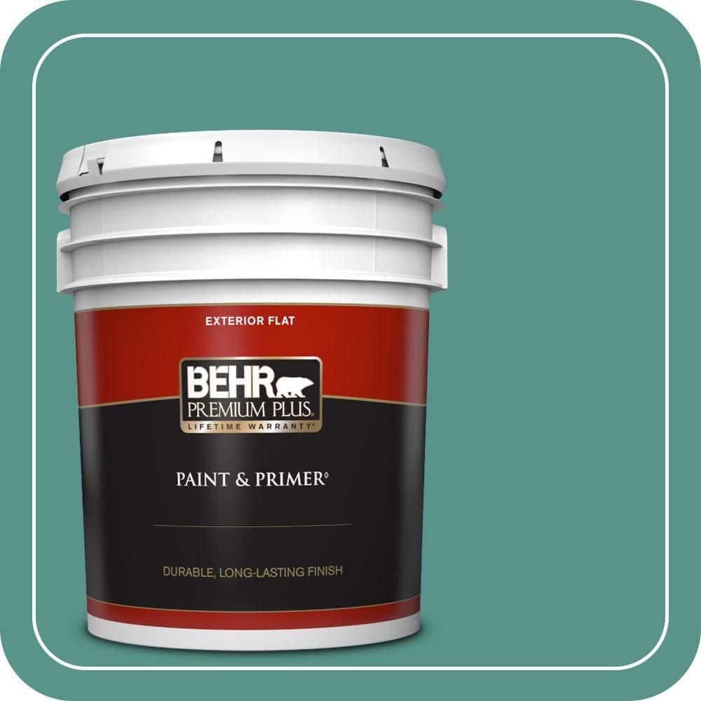 BEHR PREMIUM PLUS 5 gal. #490D-6 Thermal Spring Flat Exterior Paint & Primer