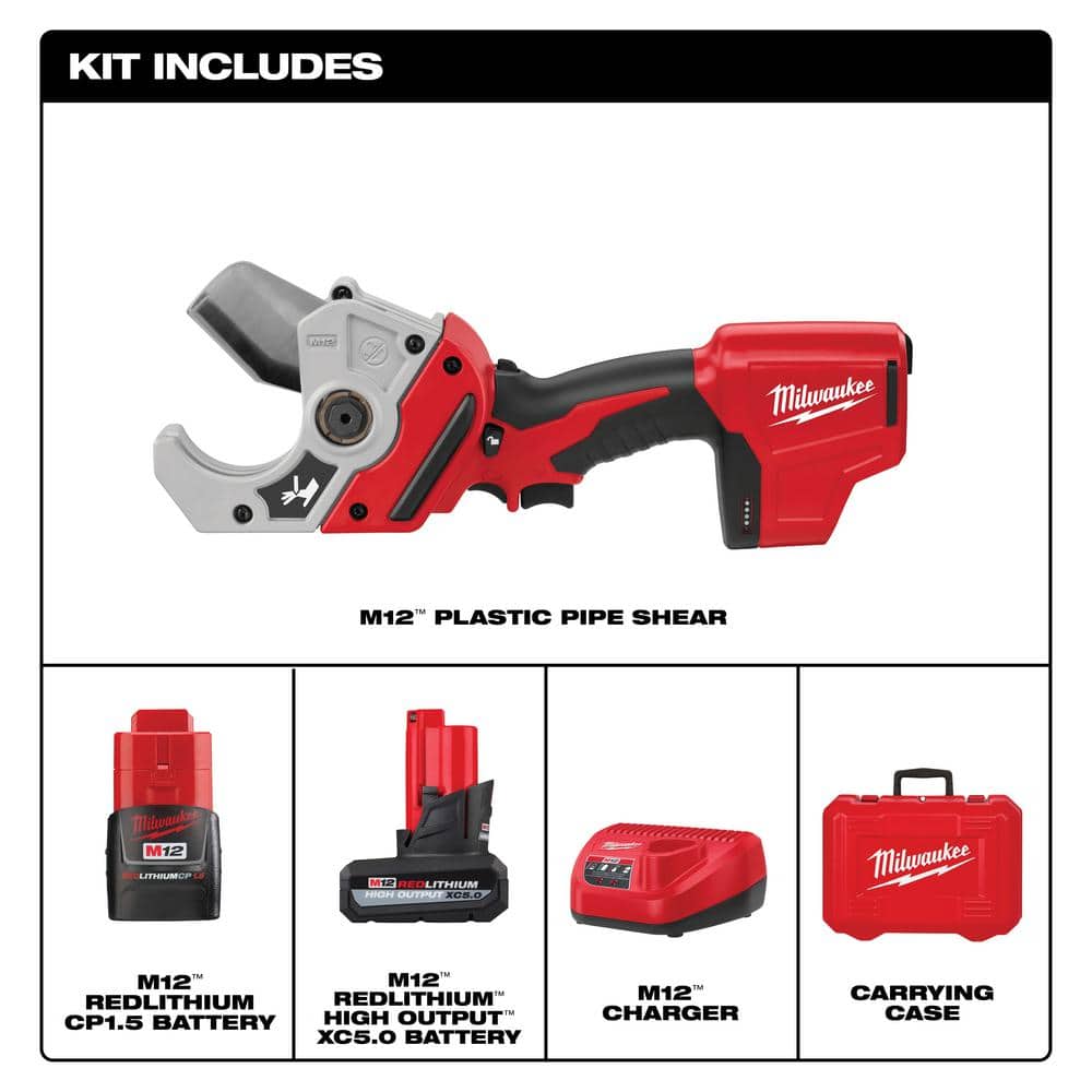 Milwaukee M12 12V Lithium-Ion Cordless PVC Shear Kit with (2) Batteries, Charger and Hard Case (2)