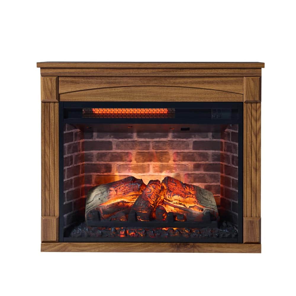 Clihome 28 in. Dark Oak Freestanding Electric Fireplace TV Stand with Remote, Adjustable Heat and Flame, 5000-BTU Heater Insert (1)