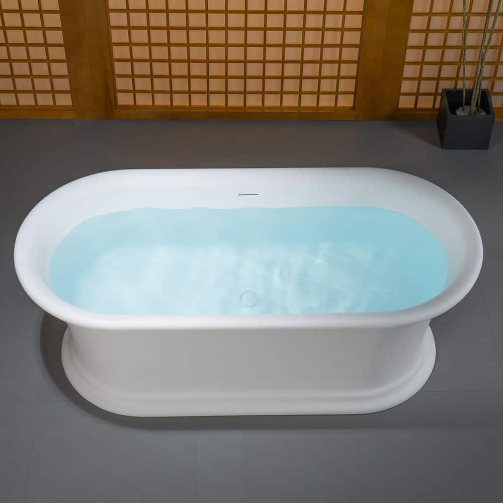 WOODBRIDGE 67 in. x 31.5 in. Solid Surface Stone Resin Soaking Bathtub with Center Drain in Matte White (2)