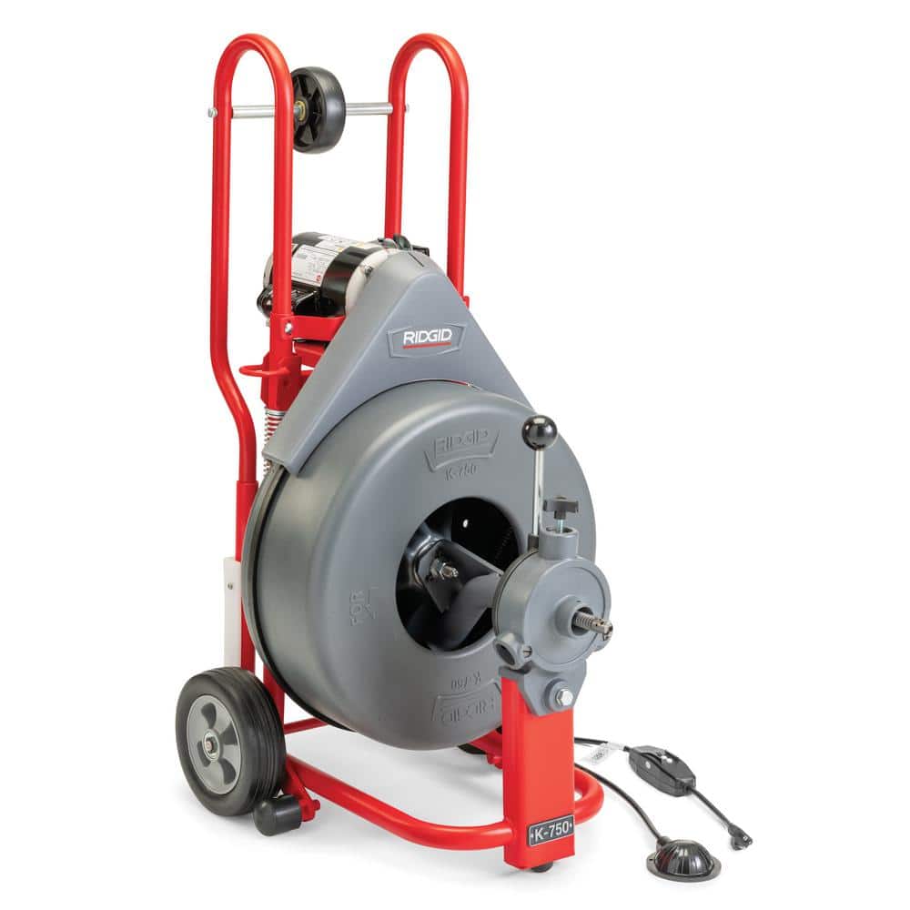 RIDGID K-750 Drum Machine Drain Cleaner with C-100 Autofeed 100 ft. x 3/4 in. Cable and 3/4 in. Tool Set (3)
