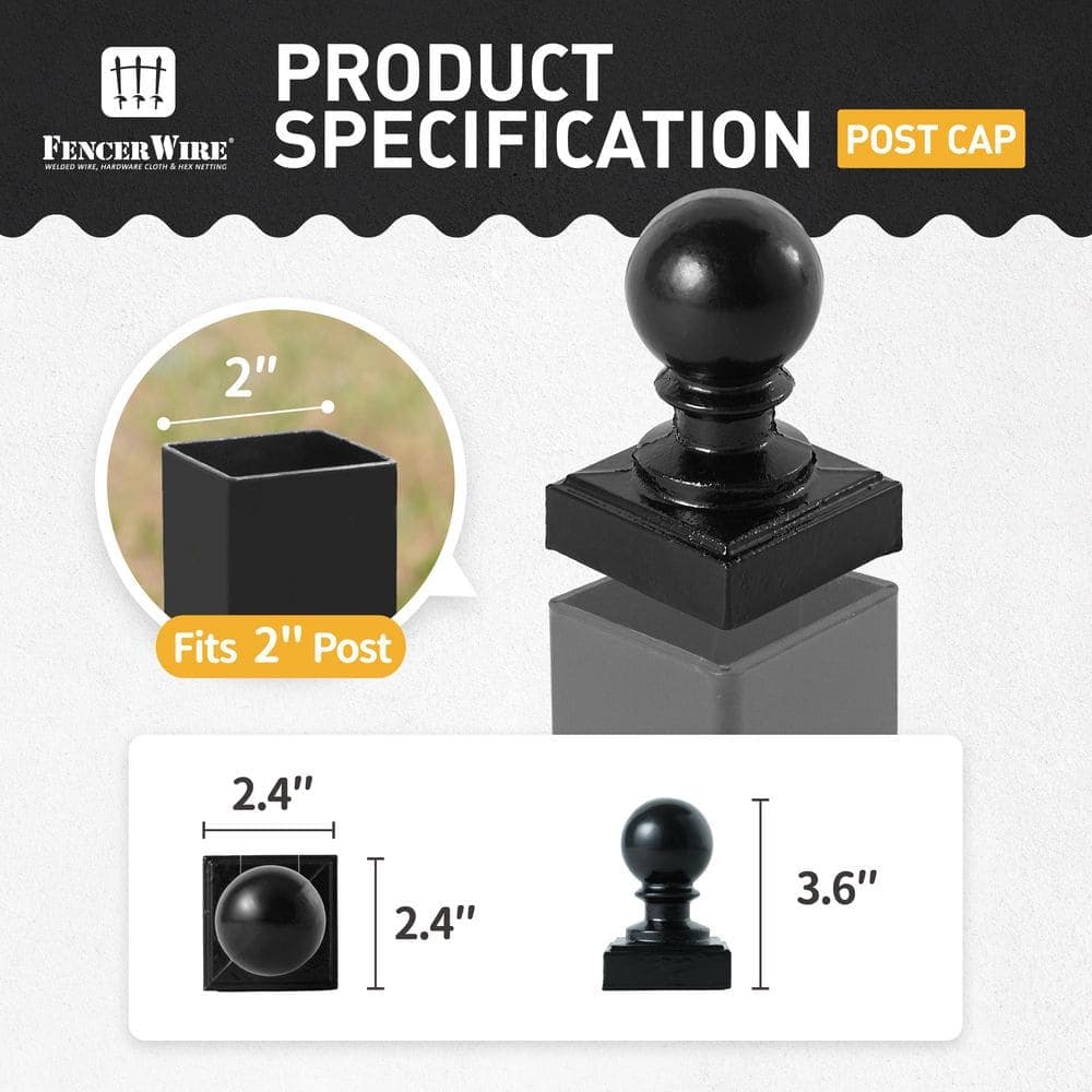 Fencer Wire Rust-Resistant 2 in. x 2 in. Metal Decorative Contemporary Ball Top Fence Post Cap (10-Pack) (2)