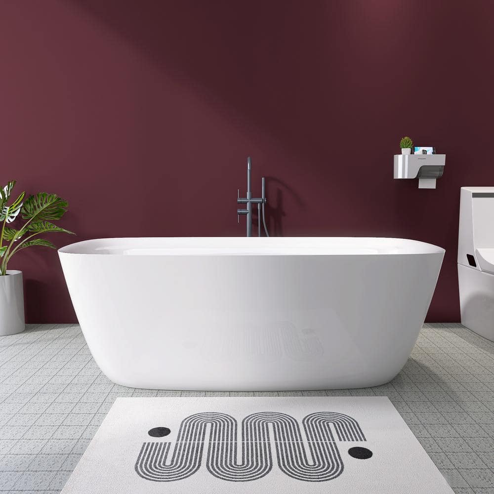 ANGELES HOME 67 in. x 30.7 in. Soaking Bathtub with Integrated Slotted Overflow and Chrome Pop-up Drain Anti-Clogging in Gloss White (1)