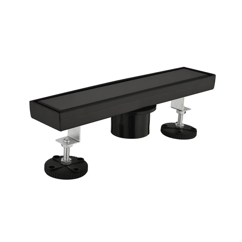 Tahanbath 12 in. Linear Shower Drain, Included Hair Strainer and Leveling Feet in Matt Black (1)